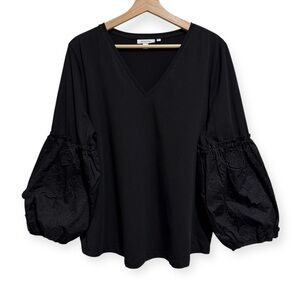 Chico’s Puff Sleeve Floral Applique Embroidery Blouse Top